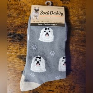 Sock Daddy socks w/ Maltese dogs-grey/white